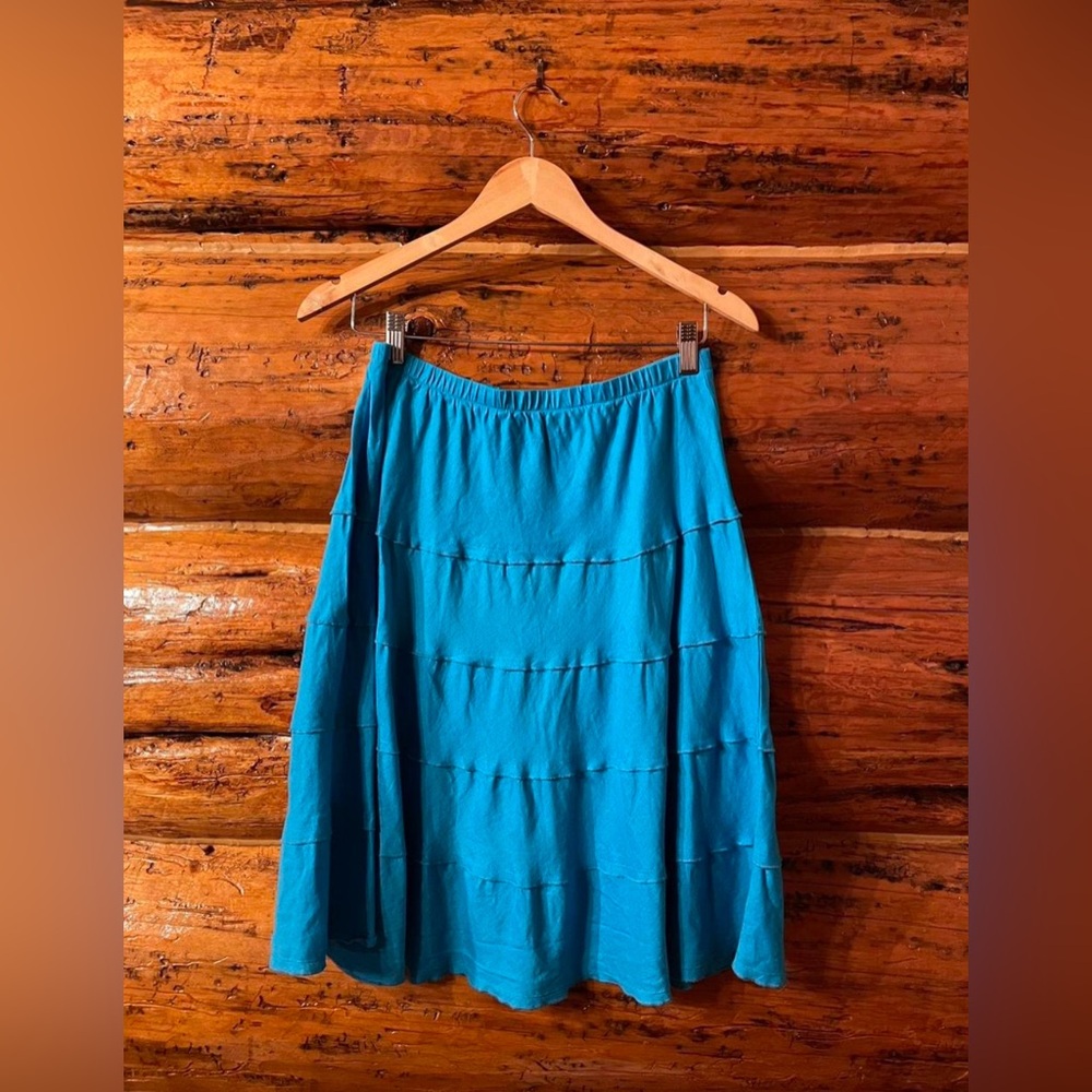 Soft Surroundings Teal A-Line Tiered Cotton Skirt - Picture 2 of 4